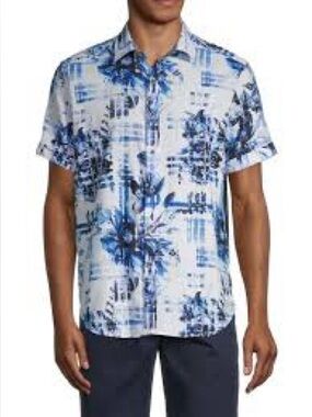 Robert Graham White & Blue Floral Short-Sleeve Button-Down Shirt